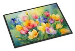 Freesias in Watercolor Doormat Front Door Mat Indoor Outdoor Rugs for Entryway, Non Slip Washable Low Pile, 24H X 36W