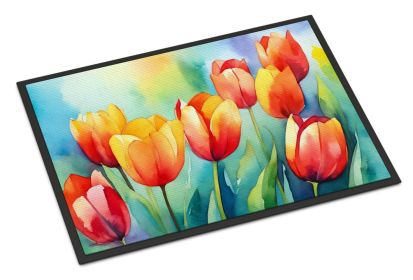 Tulips in Watercolor Doormat Front Door Mat Indoor Outdoor Rugs for Entryway, Non Slip Washable Low Pile, 24H X 36W (Default: Default)