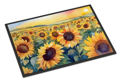 Kansas Sunflowers in Watercolor Doormat Front Door Mat Indoor Outdoor Rugs for Entryway, Non Slip Washable Low Pile, 24H X 36W (Default: Default)