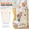 VEVOR Toddler Step Stool, Natural Pine Wood Kids Kitchen Stool Helper with Safety Rail