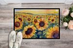 Kansas Sunflowers in Watercolor Doormat Front Door Mat Indoor Outdoor Rugs for Entryway, Non Slip Washable Low Pile, 24H X 36W