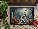 English Bulldog Spooky Halloween Doormat Front Door Mat Indoor Outdoor Rugs for Entryway, Non Slip Washable Low Pile, 24H X 36W