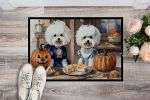 Bichon Frise Fall Kitchen Pumpkins Doormat Front Door Mat Indoor Outdoor Rugs for Entryway, Non Slip Washable Low Pile, 24H X 36W