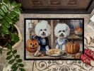 Bichon Frise Fall Kitchen Pumpkins Doormat Front Door Mat Indoor Outdoor Rugs for Entryway, Non Slip Washable Low Pile, 24H X 36W