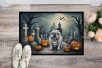 English Bulldog Spooky Halloween Doormat Front Door Mat Indoor Outdoor Rugs for Entryway, Non Slip Washable Low Pile, 24H X 36W