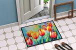 Tulips in Watercolor Doormat Front Door Mat Indoor Outdoor Rugs for Entryway, Non Slip Washable Low Pile, 24H X 36W
